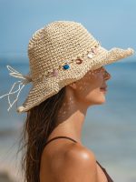 Off White Boho Shell Decor Sun Hat