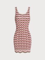 Pink Wavy Crochet Sleeveless Beach Dress - Image 3