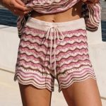 Pink Wave Crochet Drawstring Shorts