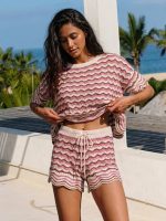 Pink Wave Crochet Drawstring Shorts - Image 3
