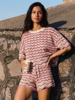 Pink Wave Crochet Drawstring Shorts - Image 4