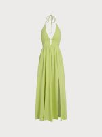 Green Cutout Cross Back Maxi Dress