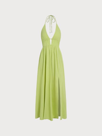 Green Cutout Cross Back Maxi Dress