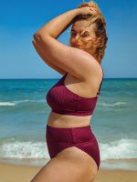 Burgundy Jacquard Plus Size Bikini Bottom - Image 4
