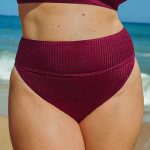 Burgundy Jacquard Plus Size Bikini Bottom