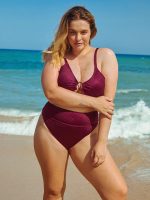 Burgundy Jacquard Plus Size Bikini Bottom - Image 3