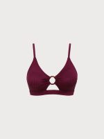 Burgundy Jacquard O-Ring Plus Size Bikini Top - Image 5