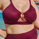 Burgundy Jacquard O-Ring Plus Size Bikini Top