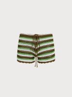 Green Striped Crochet Cover-Up Shorts - Image 7