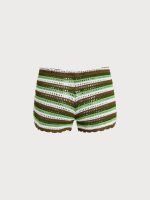 Green Striped Crochet Cover-Up Shorts - Image 8