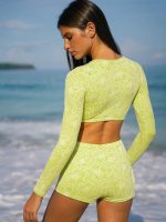 Long Sleeves Textured Crop Surf Top - Image 2