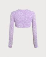 Purple Long Sleeves Textured Crop Surf Top - Image 4