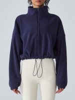 Navy Cropped Fleece Zip-Up Sports Jacket - Image 2