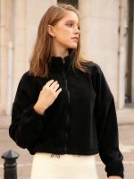 Black Cropped Fleece Zip-Up Sports Jacket - Image 3