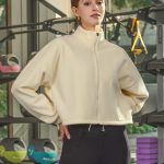 Cream Cropped Fleece Zip-Up Sports Jacket