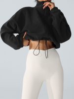 Black Cropped Fleece Zip-Up Sports Jacket - Image 7
