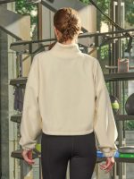 Cream Cropped Fleece Zip-Up Sports Jacket - Image 3