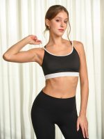 Black Contrast Cross-Back Sports Bra - Image 2
