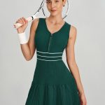 Olive Green Front Zip Line Sport Dress