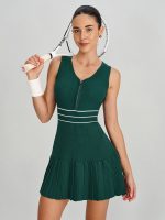 Olive Green Front Zip Line Sport Dress