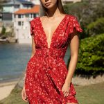 Red Floral V-Neck Beach Dress