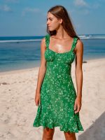 Green Floral Print Beach Dress - Image 3