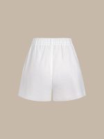 White High-Waisted Pleated Cotton-Linen Shorts - Image 8