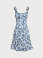 Blue Floral Ruffled Beach Dress - Image 6