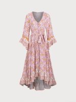 Pink Printed Ruffled Beach Dress - Image 7