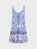 Purple Print Ruched Beach Dress - Image 6
