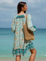 Floral Print Raglan Sleeve Beach Dress - Image 5