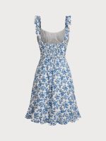 Blue Floral Ruffled Beach Dress - Image 7