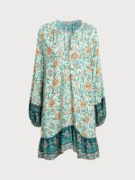Floral Print Raglan Sleeve Beach Dress - Image 8