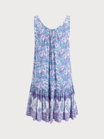 Purple Print Ruched Beach Dress - Image 7