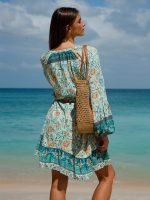 Floral Print Raglan Sleeve Beach Dress - Image 2