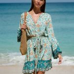 Floral Print Raglan Sleeve Beach Dress