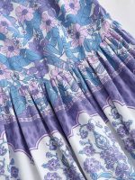 Purple Print Ruched Beach Dress - Image 9