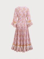 Pink Printed Ruffled Beach Dress - Image 8