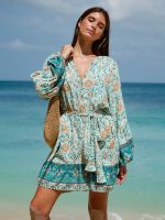 Floral Print Raglan Sleeve Beach Dress - Image 3