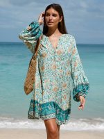 Floral Print Raglan Sleeve Beach Dress - Image 4