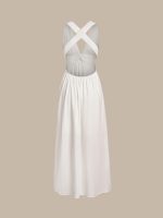 White V Neck Plaeted Beach Dress - Image 10
