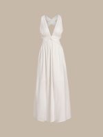 White V Neck Plaeted Beach Dress - Image 9