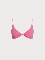 Pink Floral Jacquard Knot Bikini Top - Image 3