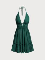 Dark Green Halter Backless Cover-Up Dress - Image 8