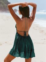 Dark Green Halter Backless Cover-Up Dress - Image 6