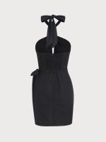 Black Halter Tortoise Accent Cutout Wrap Dress - Image 8
