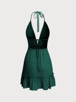 Dark Green Halter Backless Cover-Up Dress - Image 9