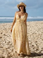 Yellow Sleeveless Tie Beach Dress - Image 4