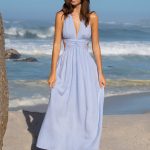 Light Blue V Neck Plaeted Beach Dress