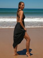 Black V Neck Plaeted Beach Dress - Image 5
